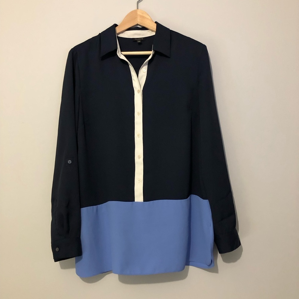 Talbots Nautical Size Medium Navy and Light Blue Blouse